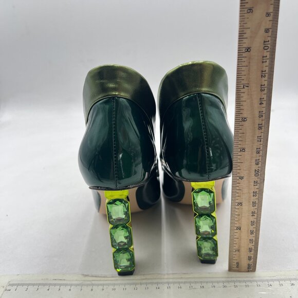 FSJ Green Pointed Toe Slip On Crystal Gorgeous Three Diamonds High Heel Pumps - Picture 5 of 8